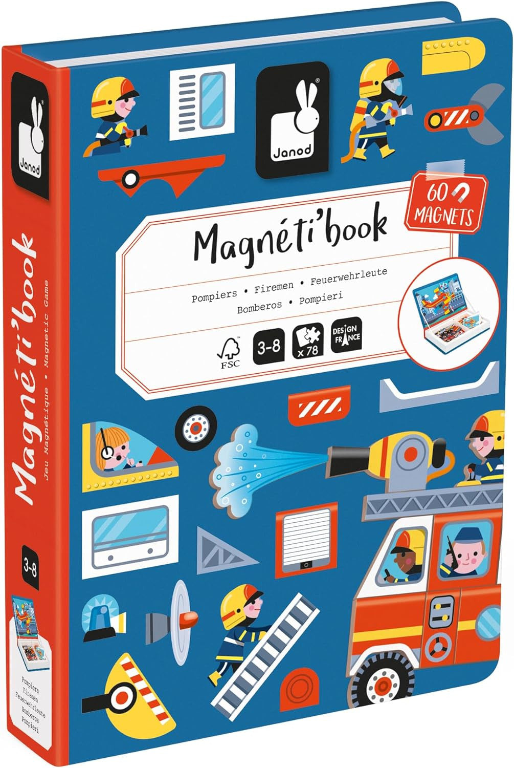 Libro magnético Magnéti’book Bomberos de Janod con 60 imanes y 18 tarjetas modelo - Educar Jugando - Janod 02583