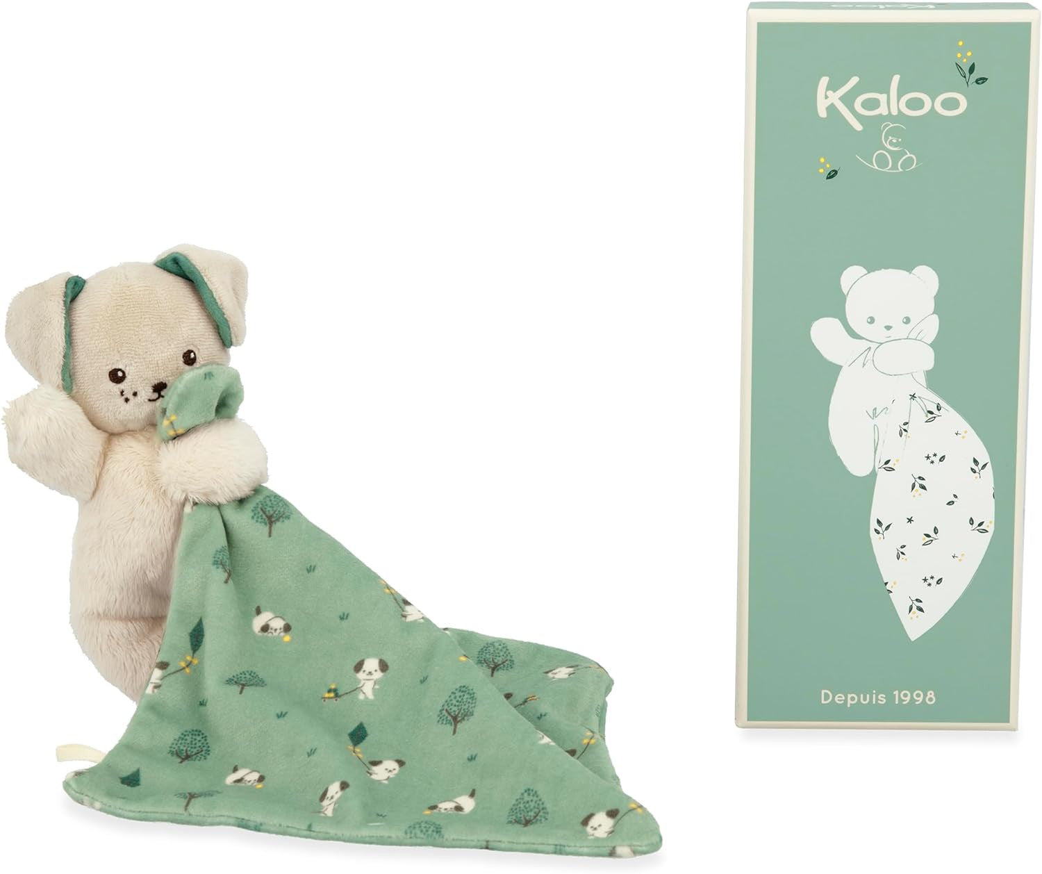 Doudou Perro Verde - Peluche Perro Verde con mantita 18 x 18 cm - Kaloo 226001