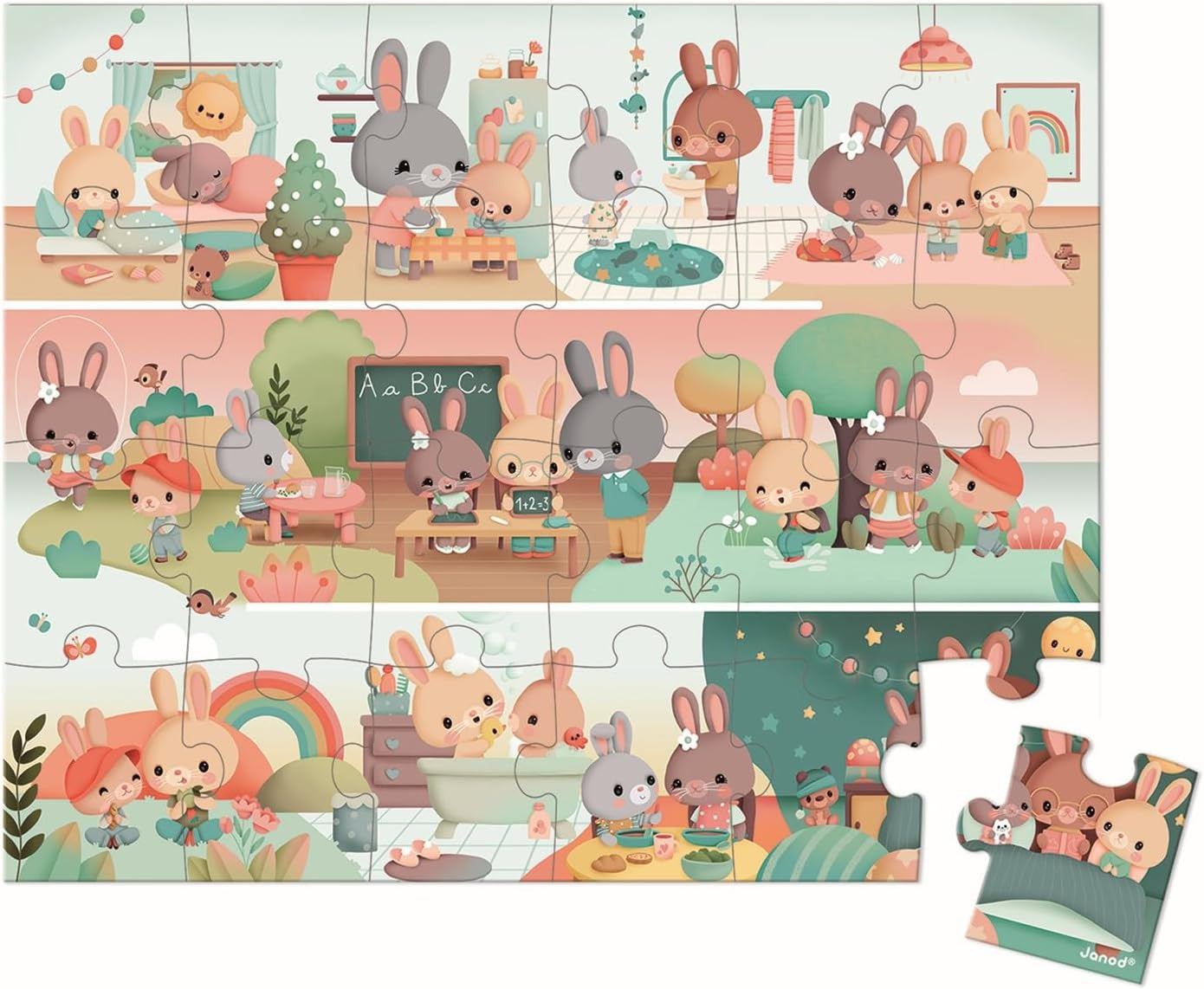 Puzzle Infantil - Un Día 24 Piezas - Juego Educativo de motricidad - Janod 2601
