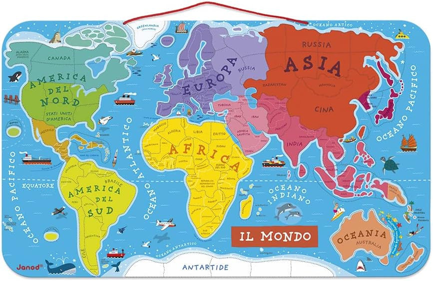 Puzzle Magnético Atlas Mundial en Italiano 92 piezas - Janod 05513
