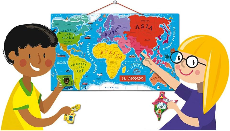 Puzzle Magnético Atlas Mundial en Italiano 92 piezas - Janod 05513