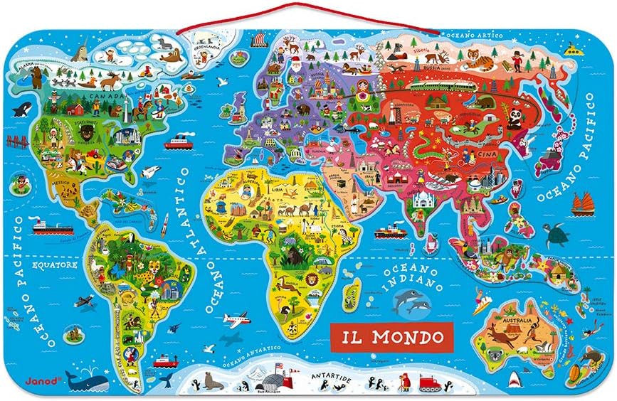 Puzzle Magnético Atlas Mundial en Italiano 92 piezas - Janod 05513