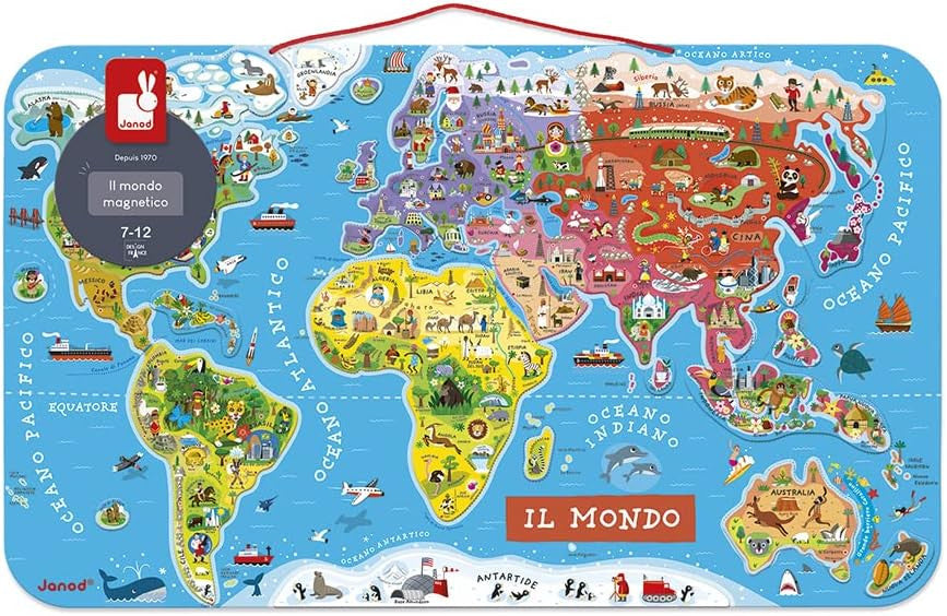 Puzzle Magnético Atlas Mundial en Italiano 92 piezas - Janod 05513