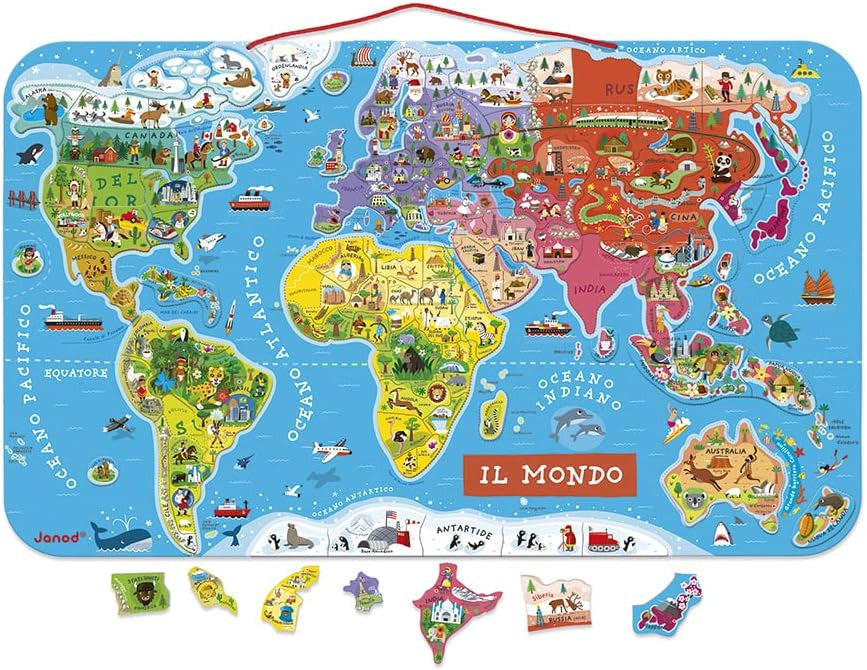 Puzzle Magnético Atlas Mundial en Italiano 92 piezas - Janod 05513