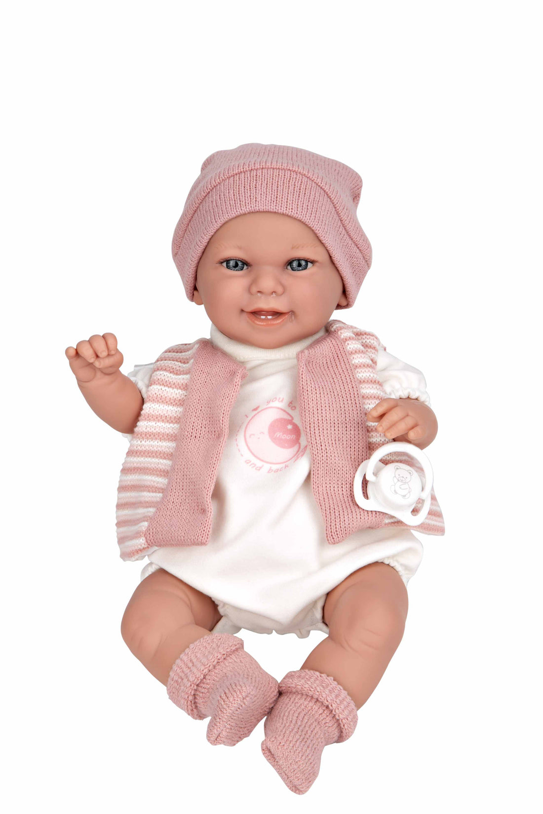 Muñeco Babyto Elegance de 35 cm con mecanismo de risa, conjunto de lana rosa y aroma a vainilla - Educar Jugando - Arias 60795