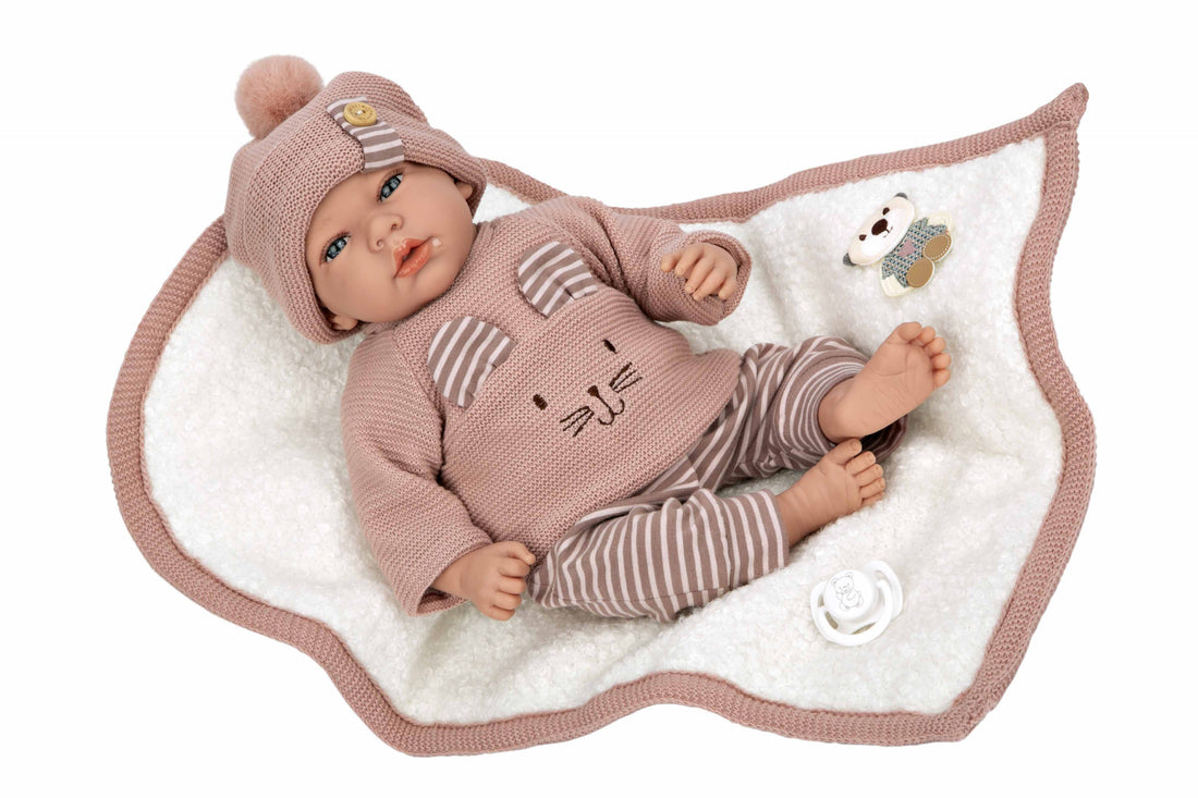 Muñeca Elegance 40 cm Andie Rosa con Manta - Muñeco de Peso - Arias 60802