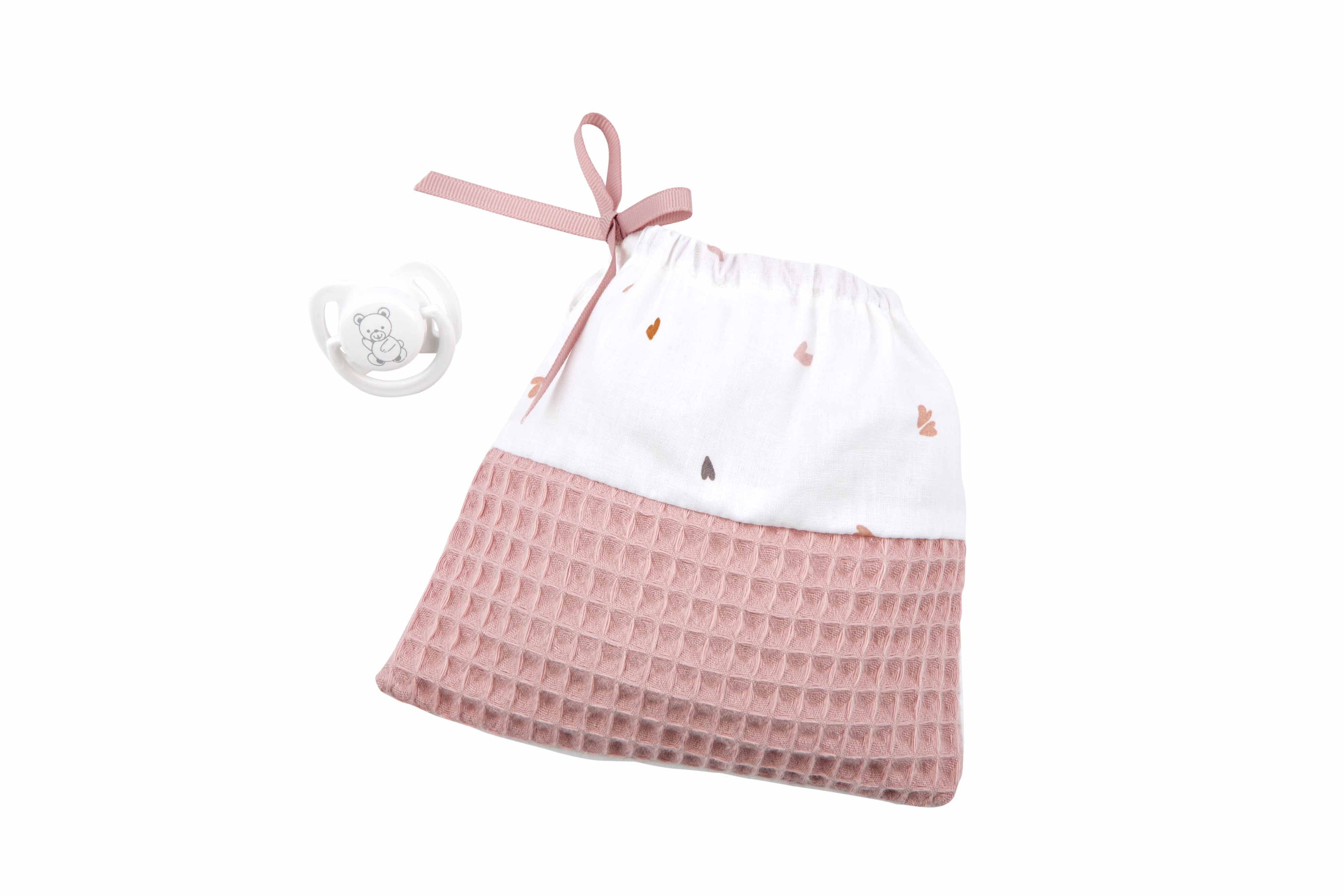 Bolsa multiusos infantil de tela acolchada rosa con asas y detalles blancos de la colección Natal de Arias.