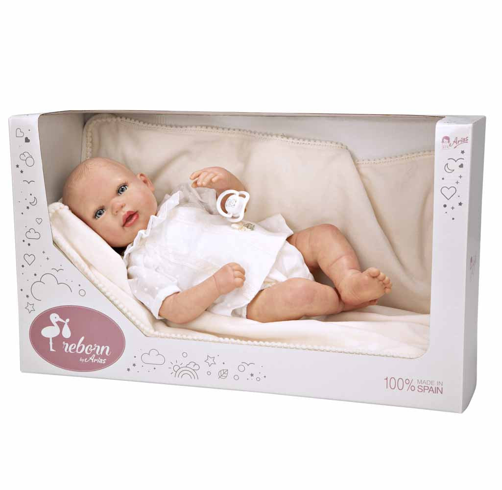 Muñeca Reborn 45 cm Delia con Manta y con Pelo Decorado - Arias 98169
