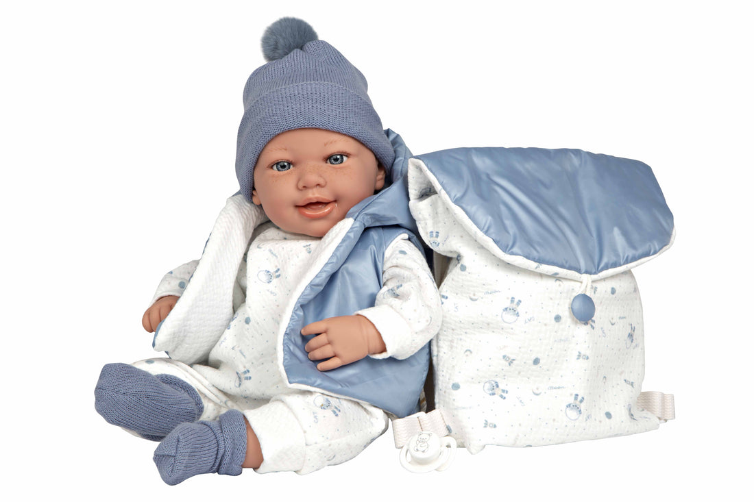 Muñeca con Peso Elegance 45 cm Adi Azul con Mochila - Arias 65377