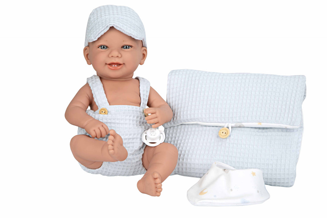 Muñeco bebé Zoe de Arias 42 cm de vinilo con aroma a vainilla, cambiador y babero - Educar Jugando- Arias 65372