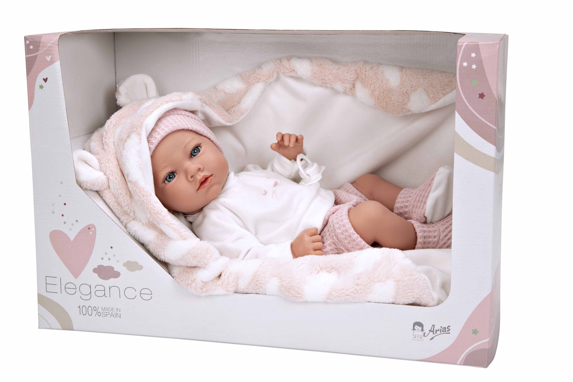 Muñeca Elegance 38 cm Aria Rosa con Manta - Muñeco de Peso - Arias 60833
