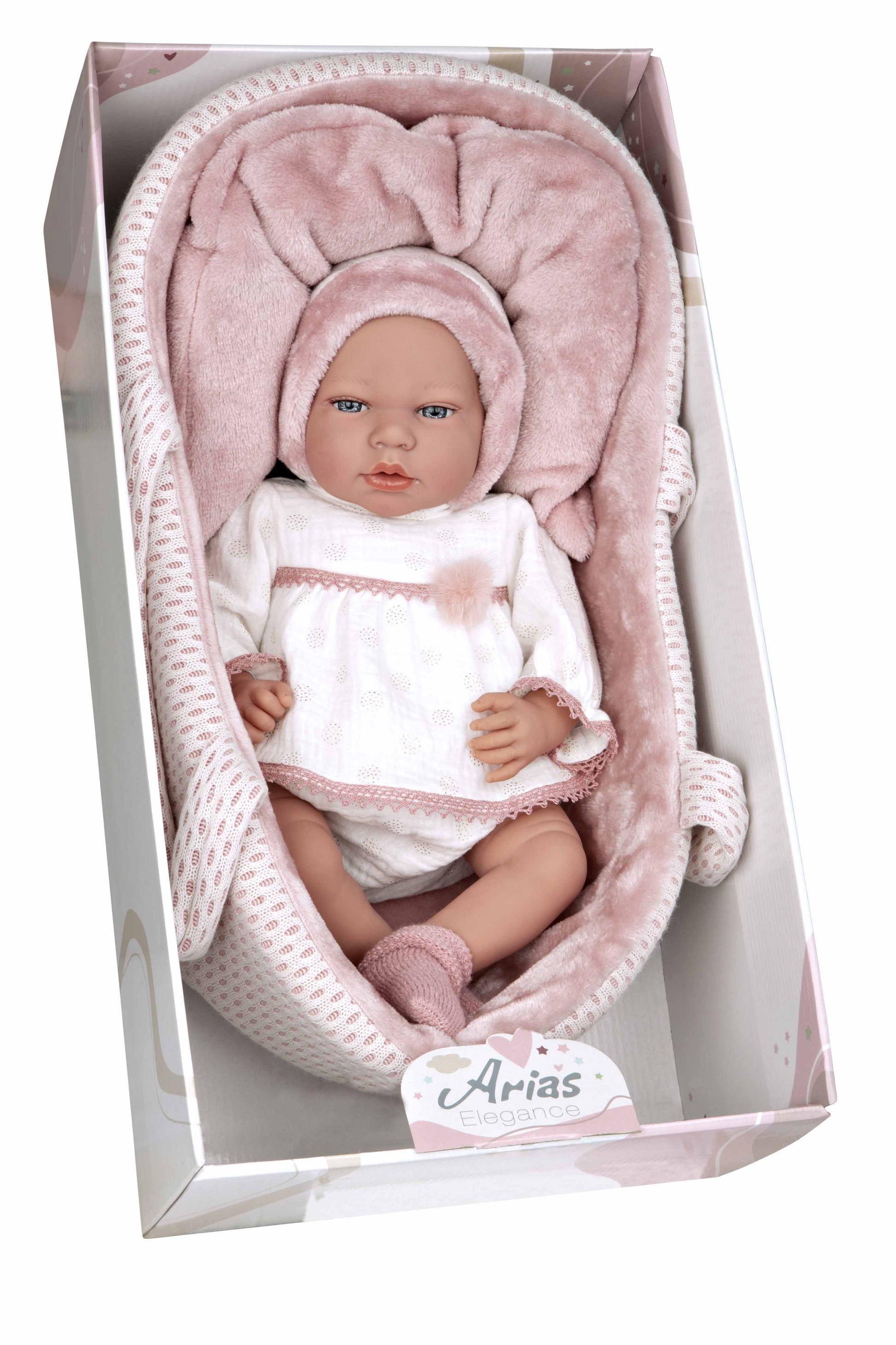 Muñeca Elegance 40 cm Andie Rosa con Capazo y Mecanismo de Lloro Try me - Arias 60812