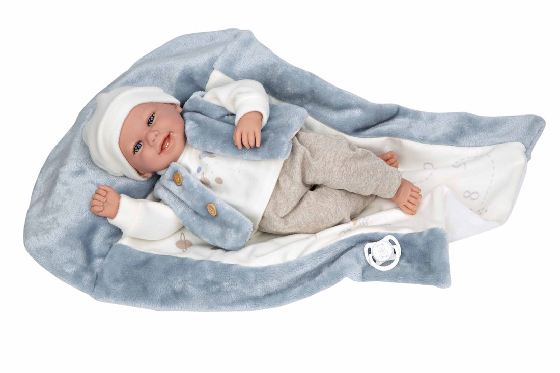 Muñeco Elegance 40 cm Colin Azul con Manta - Muñeco de Peso - Arias 60810