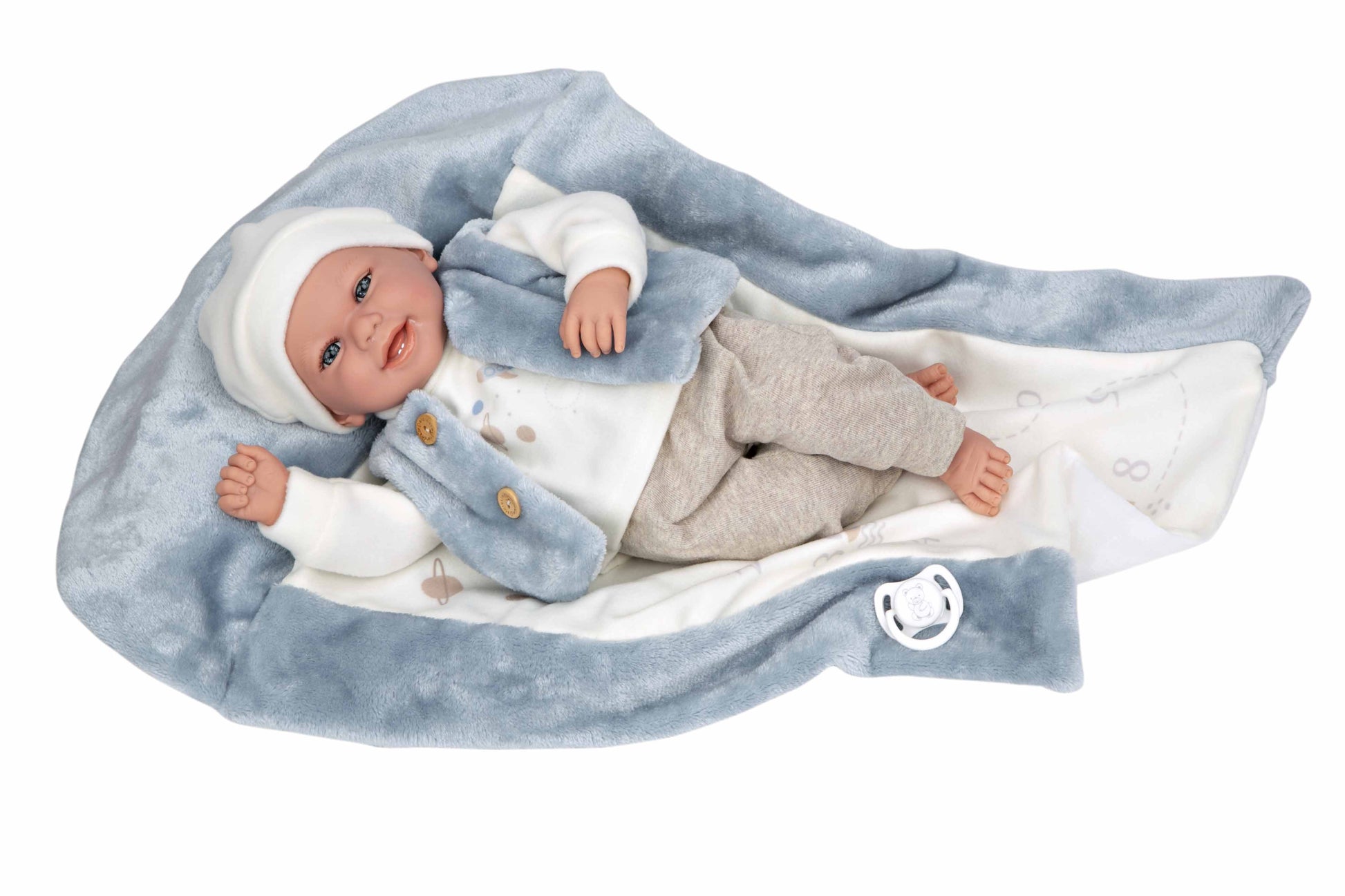 Muñeco Elegance 40 cm Colin Azul con Manta - Muñeco de Peso - Arias 60810