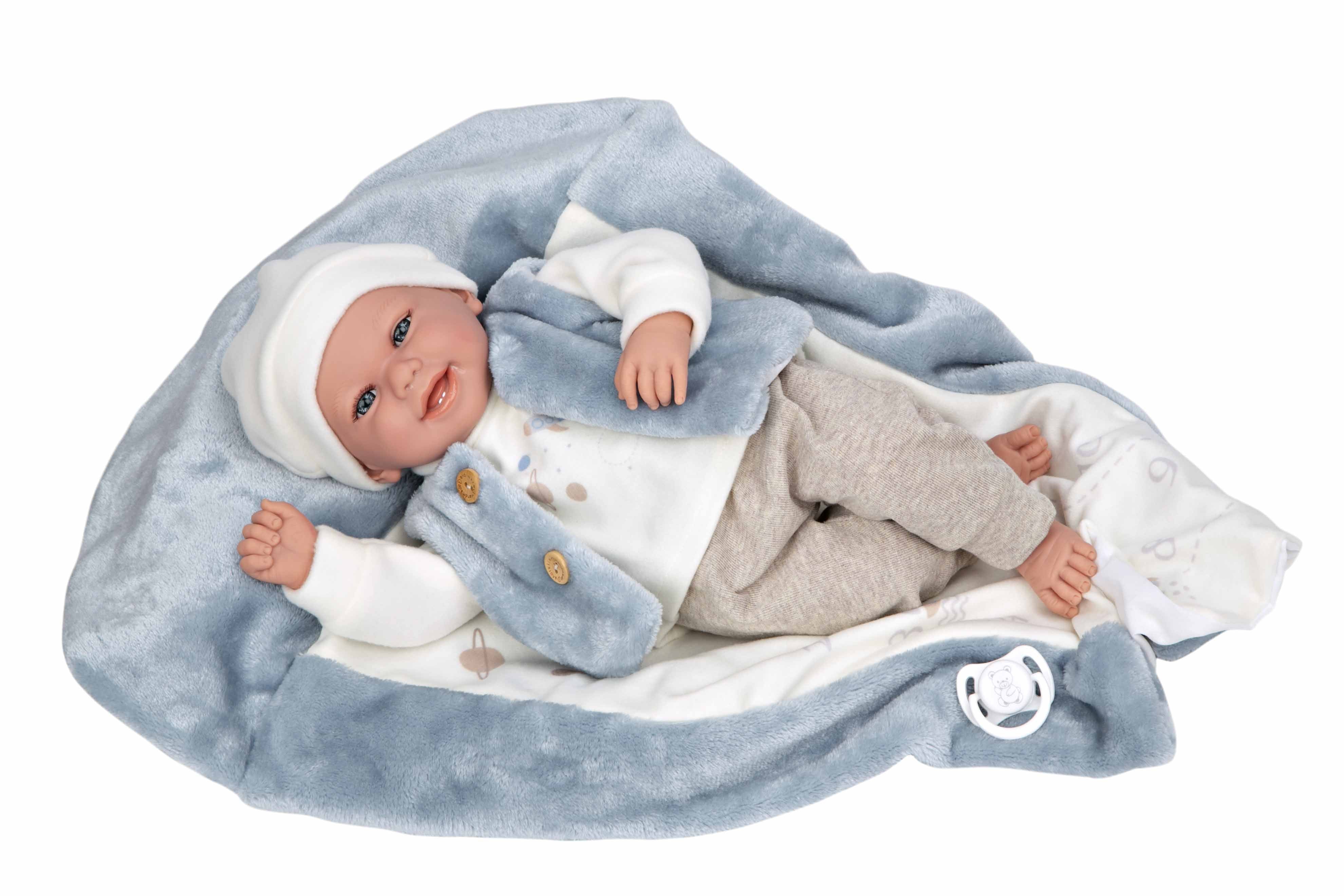 Muñeco Elegance 40 cm Colin Azul con Manta - Muñeco de Peso - Arias 60810