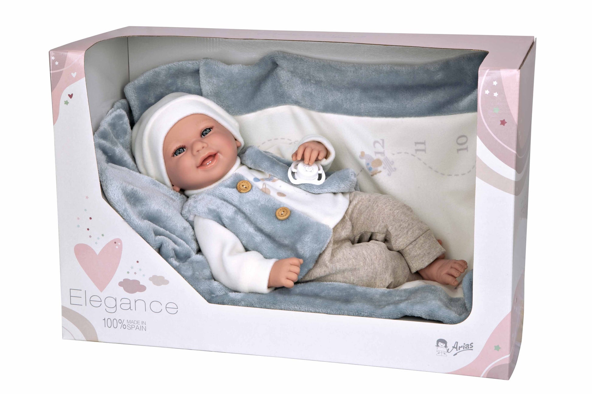 Muñeco Elegance 40 cm Colin Azul con Manta - Muñeco de Peso - Arias 60810