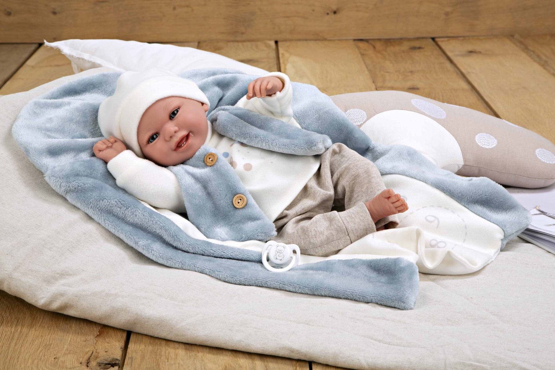 Muñeco Elegance 40 cm Colin Azul con Manta - Muñeco de Peso - Arias 60810