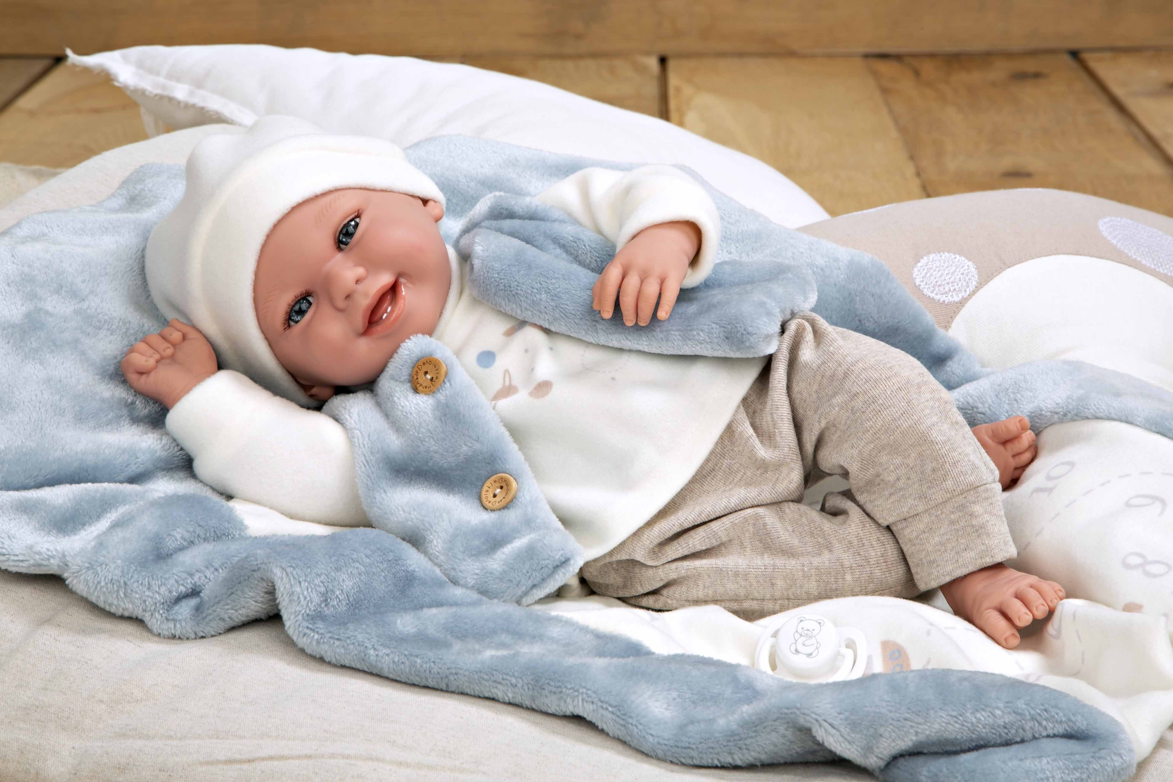 Muñeco Elegance 40 cm Colin Azul con Manta - Muñeco de Peso - Arias 60810