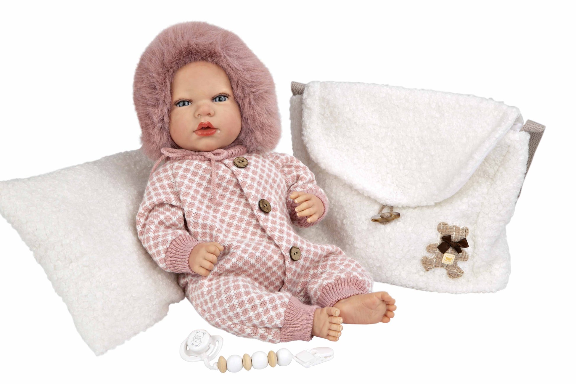 Muñeca Reborn 40 cm Manuela Rosa con Bolso y Cojín - Arias 98168