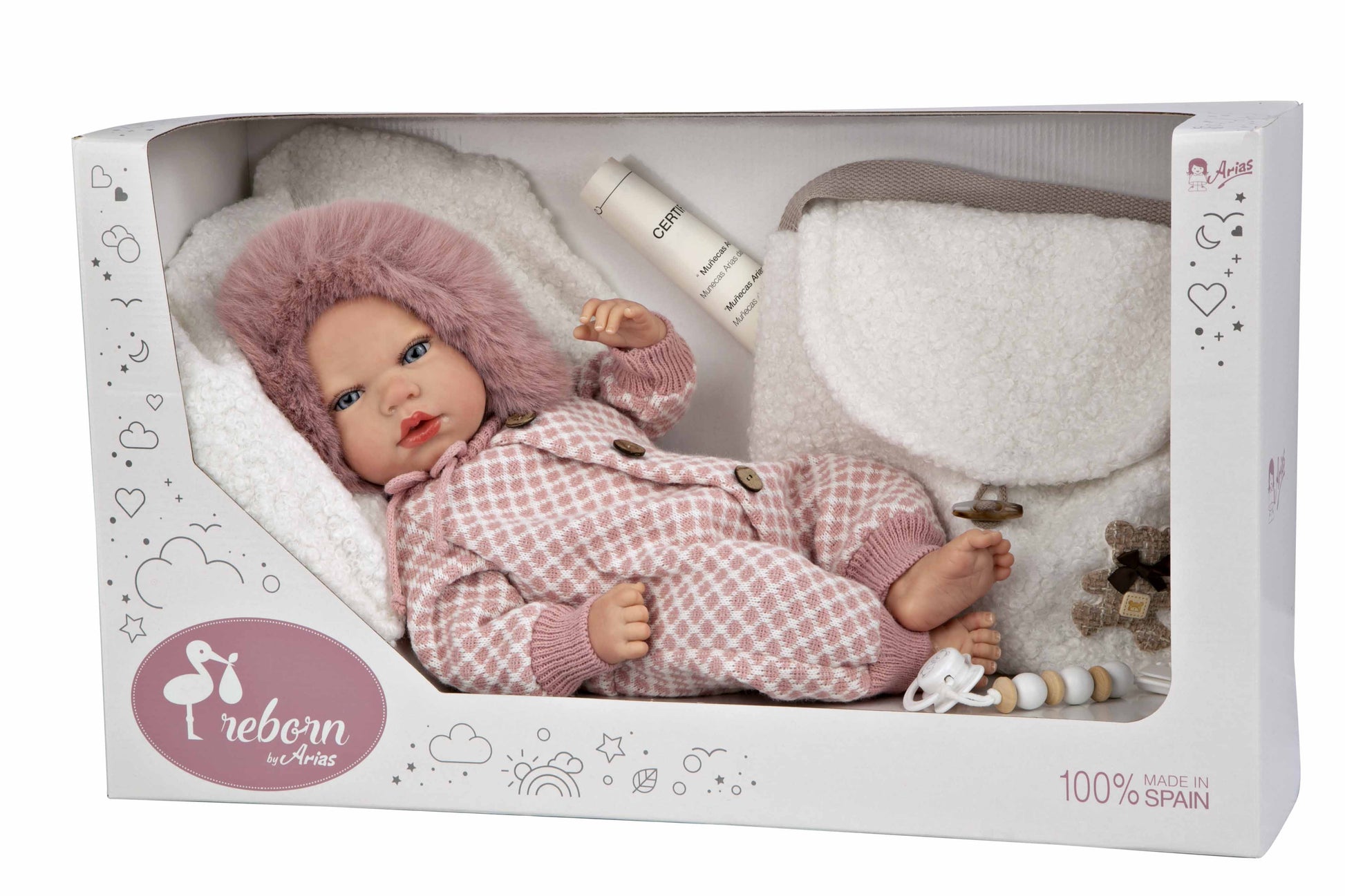 Muñeca Reborn 40 cm Manuela Rosa con Bolso y Cojín - Arias 98168