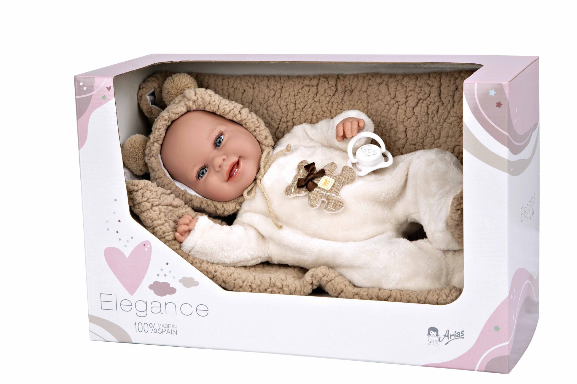 Muñeca Elegance 35 cm Babyto Marron con Manta - Muñeco de Peso - Arias 60828