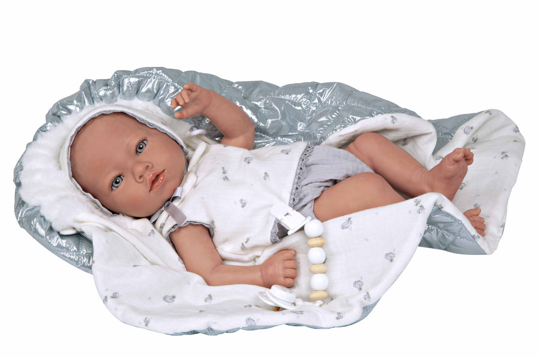 Muñeca Reborn 38 cm Borja Gris con Manta - Arias 98172