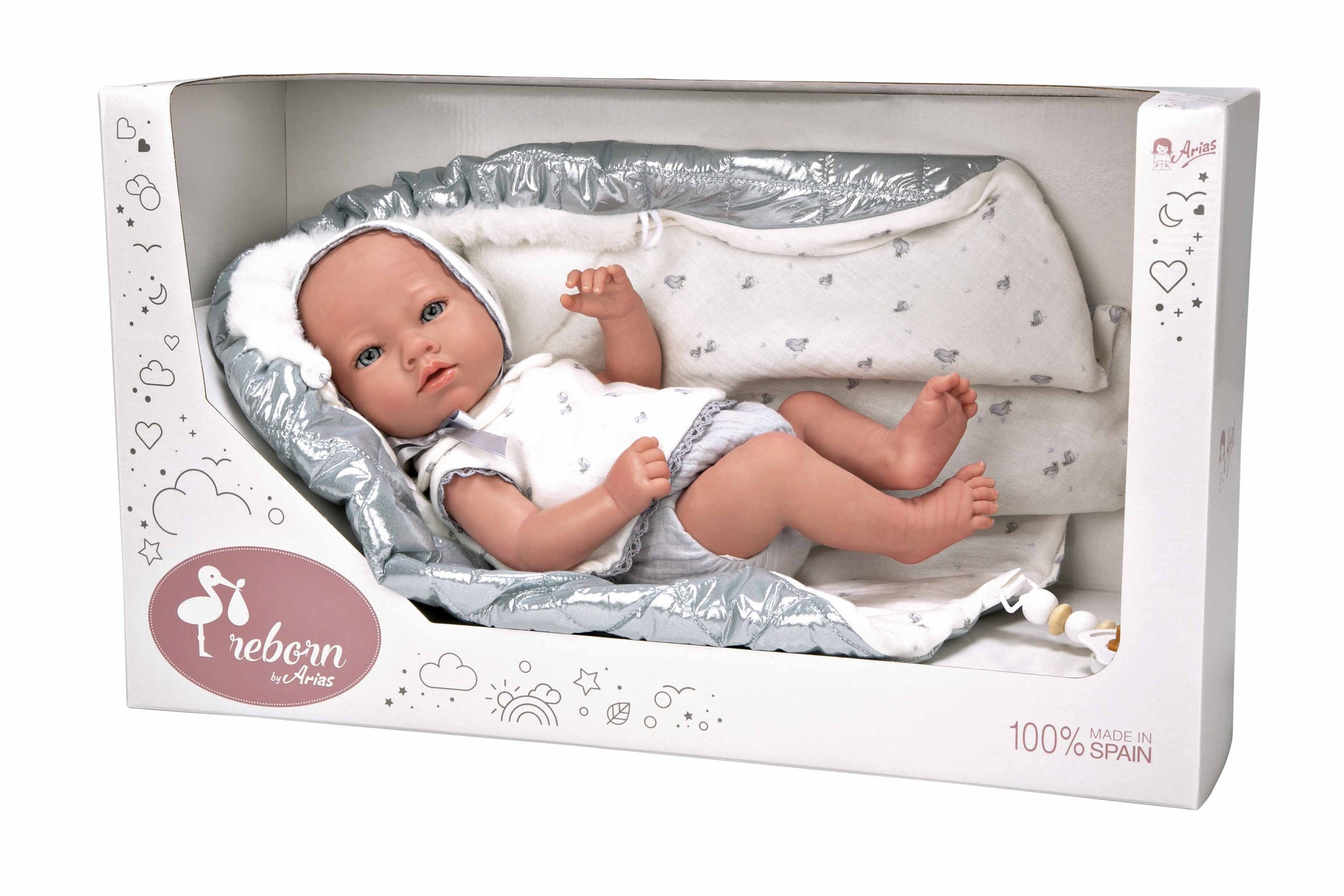 Muñeca Reborn 38 cm Borja Gris con Manta - Arias 98172