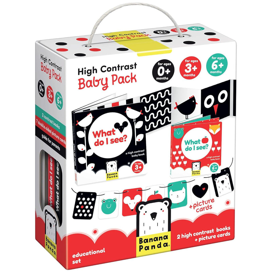 Pack Banana Panda de tarjetas de contraste y libros acordeón para estimulación visual de bebés desde 0 meses"