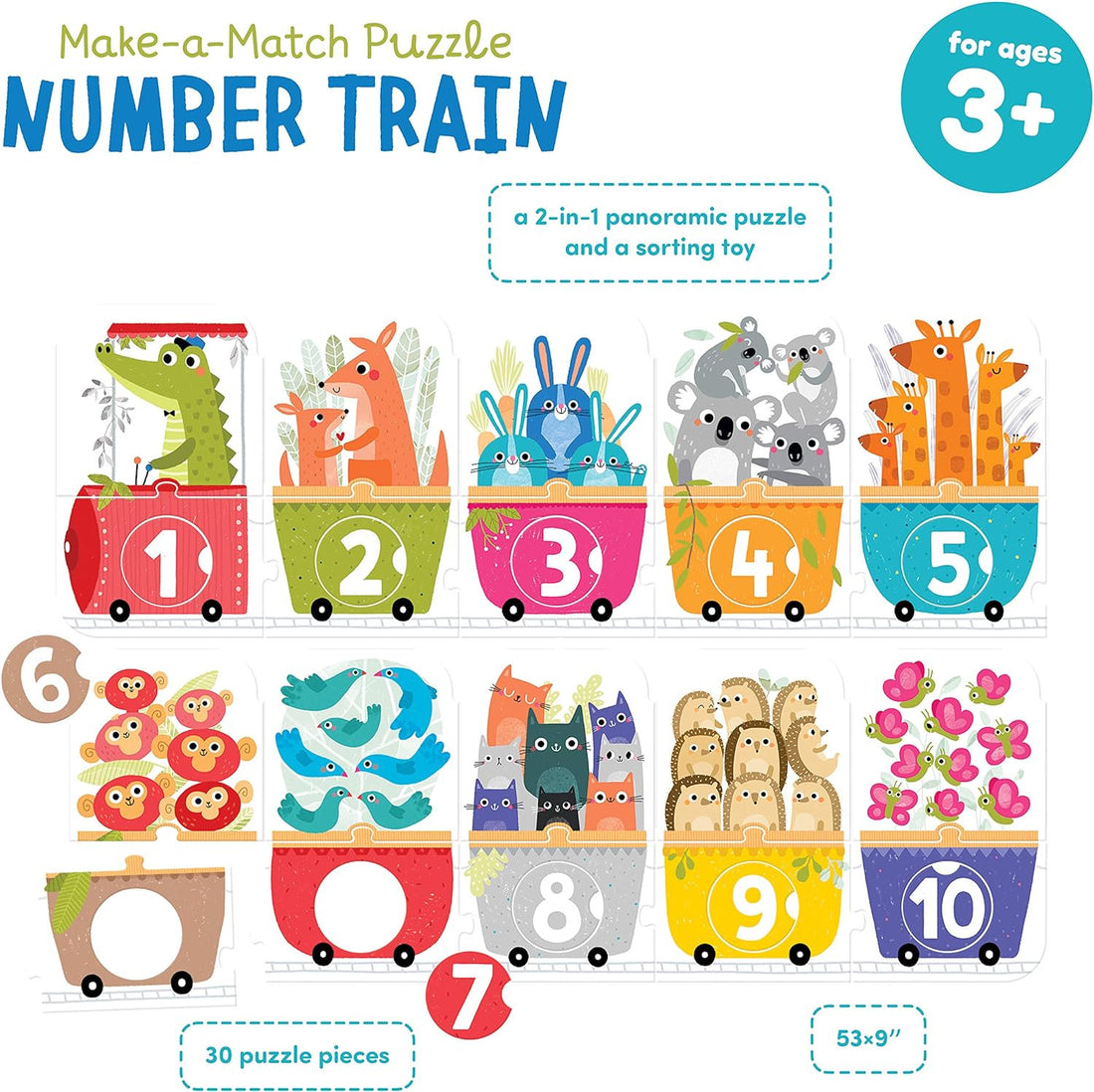 Puzzle el Tren de los Números - Asociación Cantidad con Números - Banana Panda