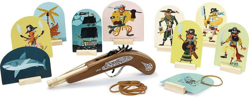 Pistola de Madera Piratas con Gomas elásticas y Dianas - Vilac 9905