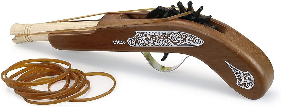 Pistola de Madera Piratas con Gomas elásticas y Dianas - Vilac 9905
