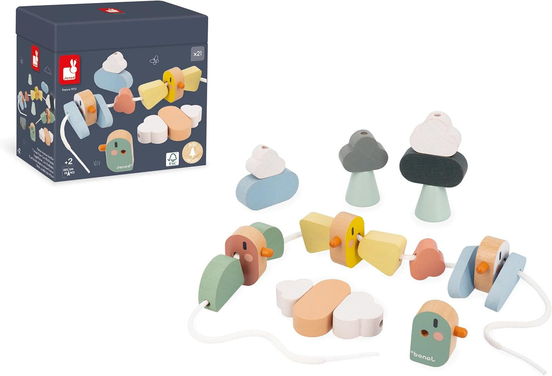 Juego de Manipulación y Encaje de Piezas - Sweet Cocoon Enhebrando Cuentas - Janod J04050