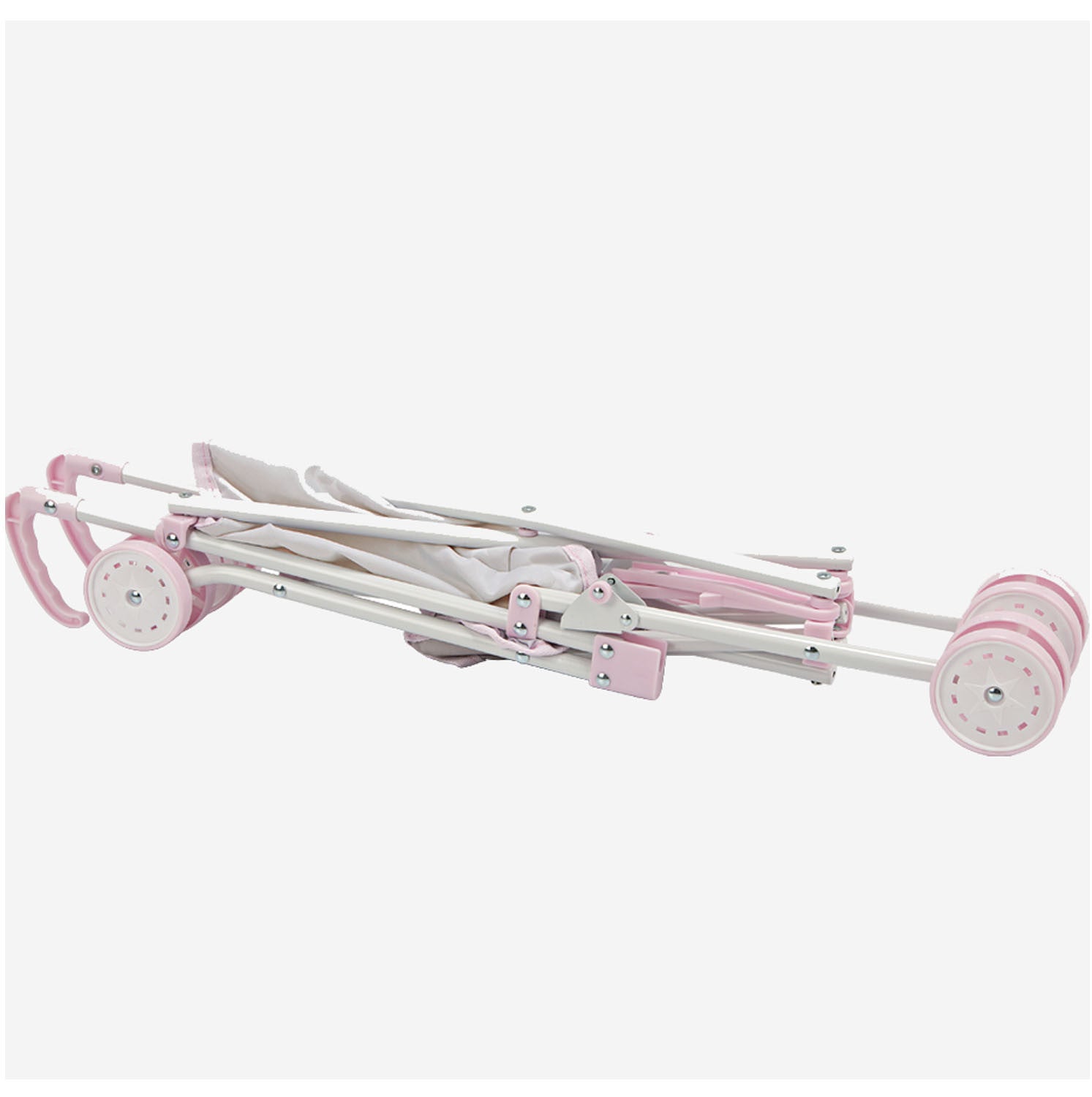 Silla de paseo Emma de Arias plegada, compacta y ligera, en blanco y rosa
