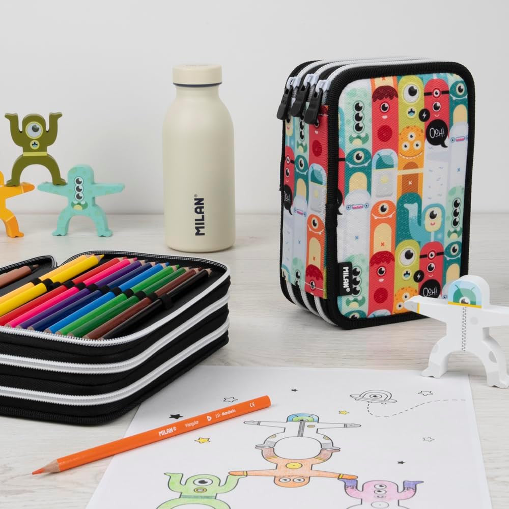 Estuche Milan 3 Pisos Serie Especial Aliens con material escolar - Milán