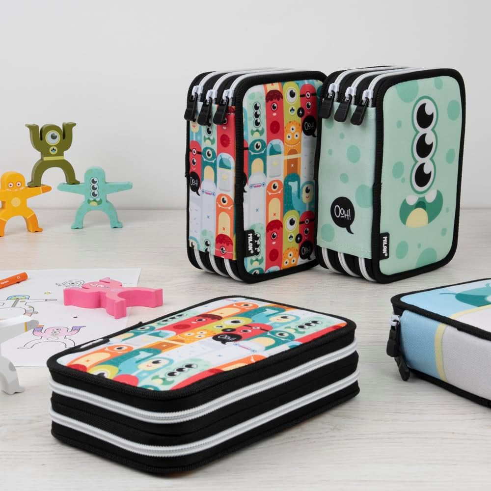 Estuche Milan 3 Pisos Serie Especial Aliens con material escolar - Milán