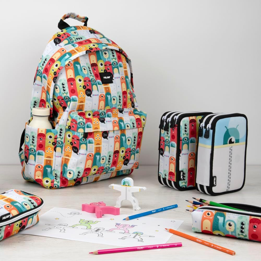 Estuche Milan 3 Pisos Serie Especial Aliens con material escolar - Milán