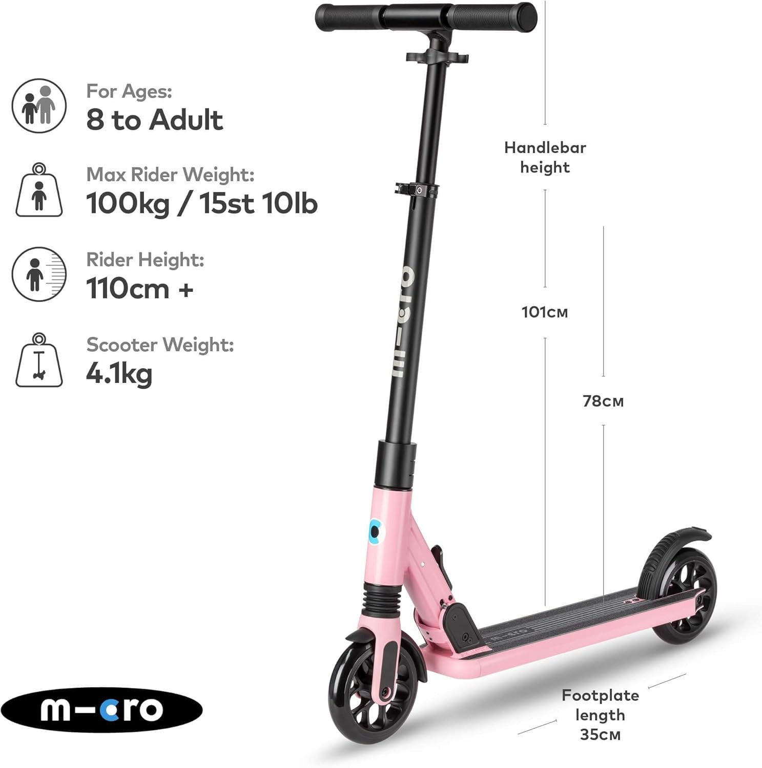 Patinete Sprite Rosa Suspensión Delantera - Plegable - Rosa