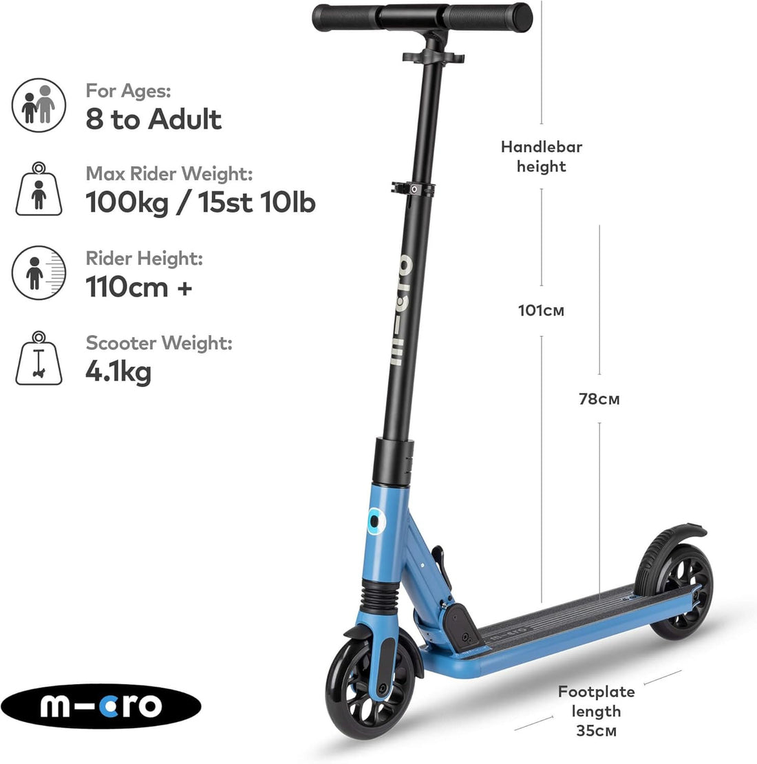 Patinete sprite azul suspensión delantera - plegable - micro