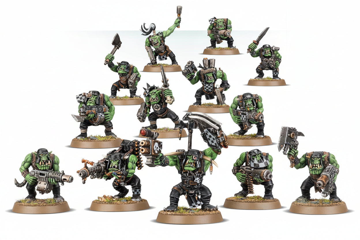 Miniaturas Ork Boyz Warhammer 40k sin montar – detalle de figuras de plástico
