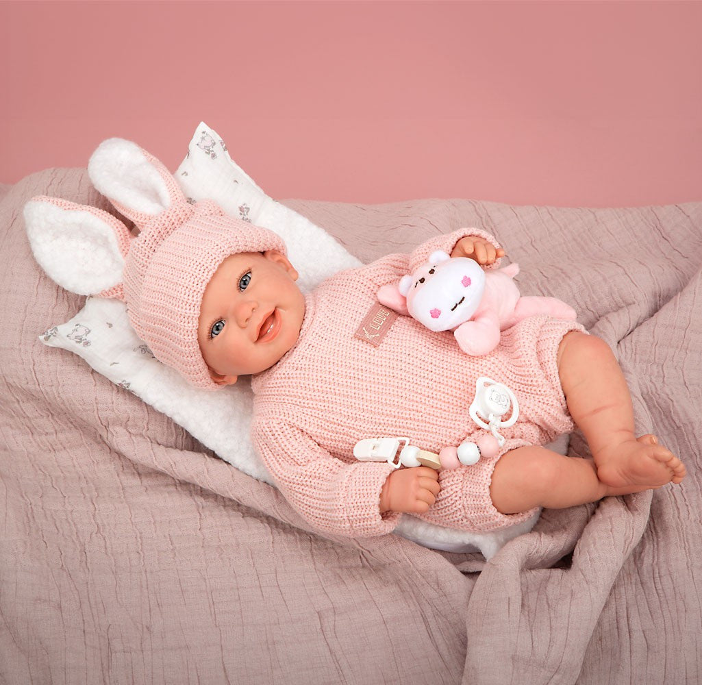 Muñeca bebe reborn 45 cm - lucia - con cojín y peluche - arias 98196