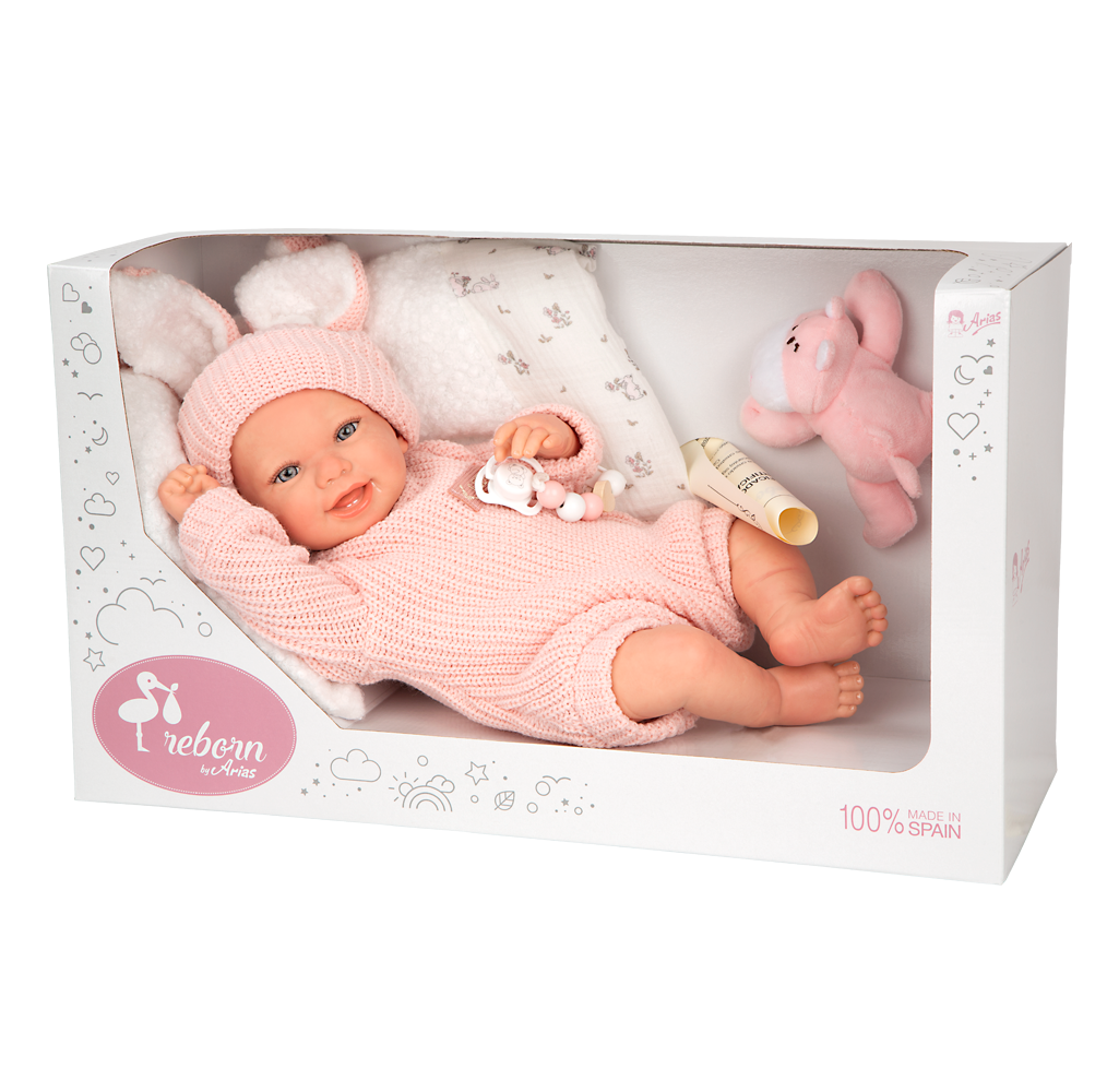 Muñeca Bebe Reborn - Lucia con Cojín y Peluche - Arias 98196