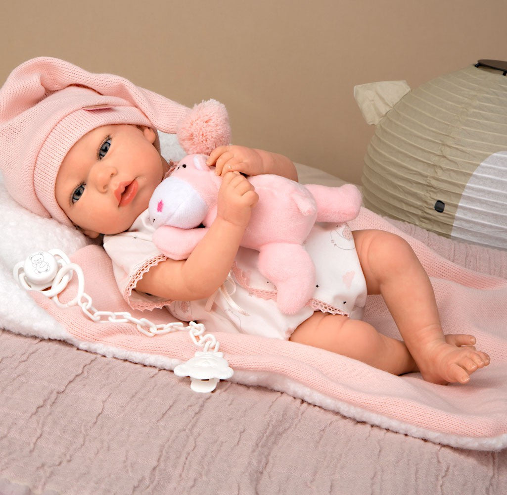 Muñeca Bebe Reborn 40 cm - Ariel con cojín y peluche - Arias 98191