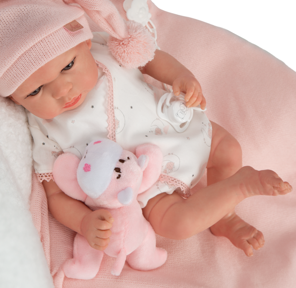Muñeca Bebe Reborn 40 cm - Ariel con cojín y peluche - Arias 98191