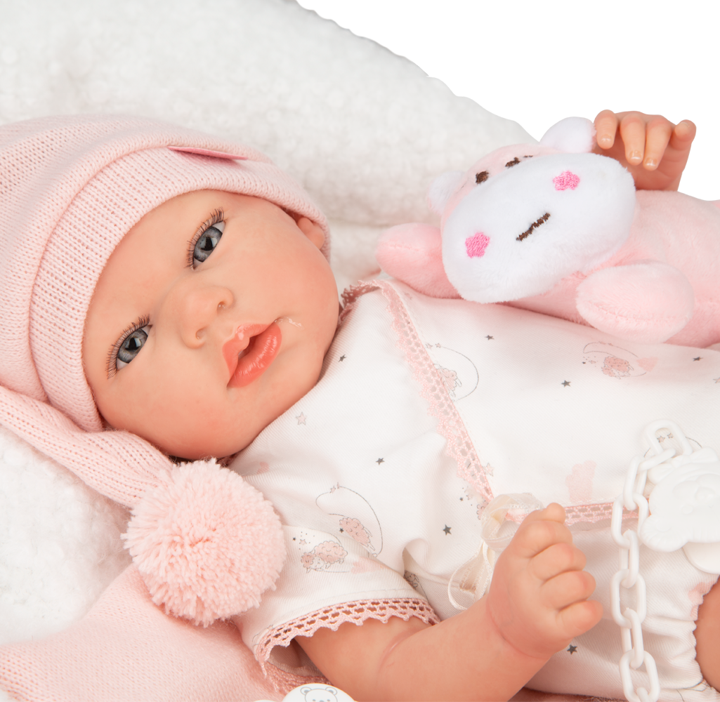 Muñeca Bebe Reborn 40 cm - Ariel con cojín y peluche - Arias 98191