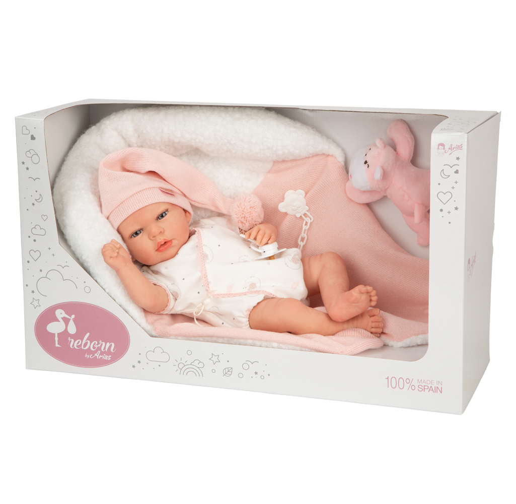 Muñeca Bebe Reborn 40 cm - Ariel con cojín y peluche - Arias 98191