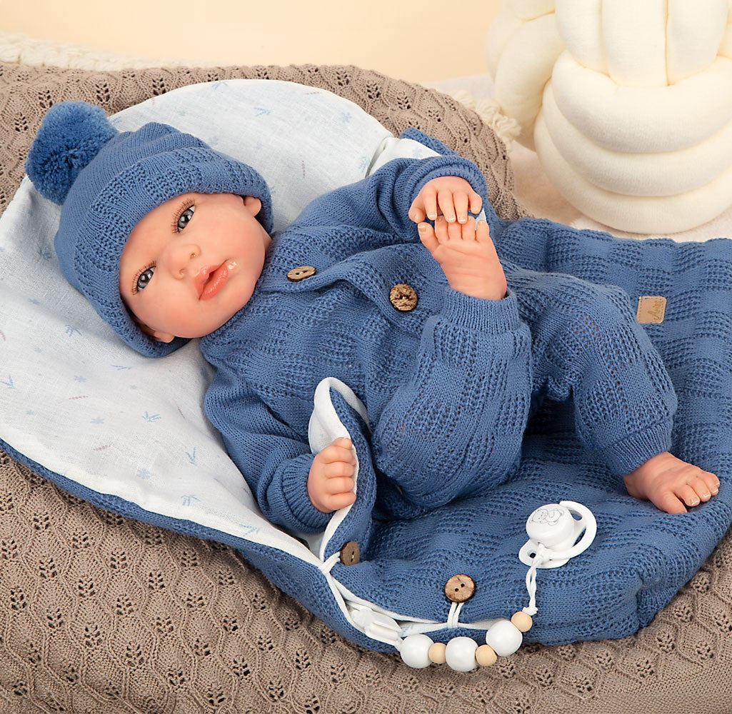 Muñeca Bebe Reborn Arias 40 cm - Alberto azul con Saco de Dormir - Arias 98181