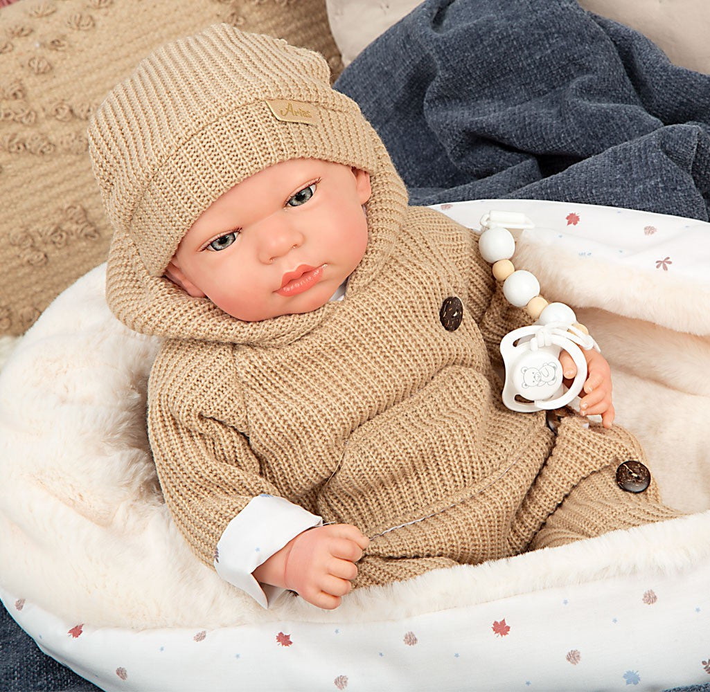 Muñeca Bebe Reborn Arias 40 cm - Olona Beige con Saco de Dormir - Arias 98182