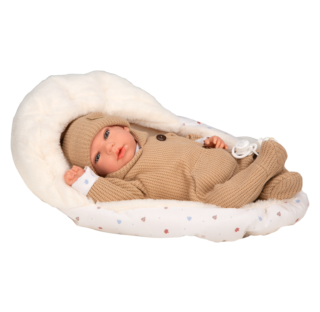 Muñeca Bebe Reborn Arias 40 cm - Olona Beige con Saco de Dormir - Arias 98182