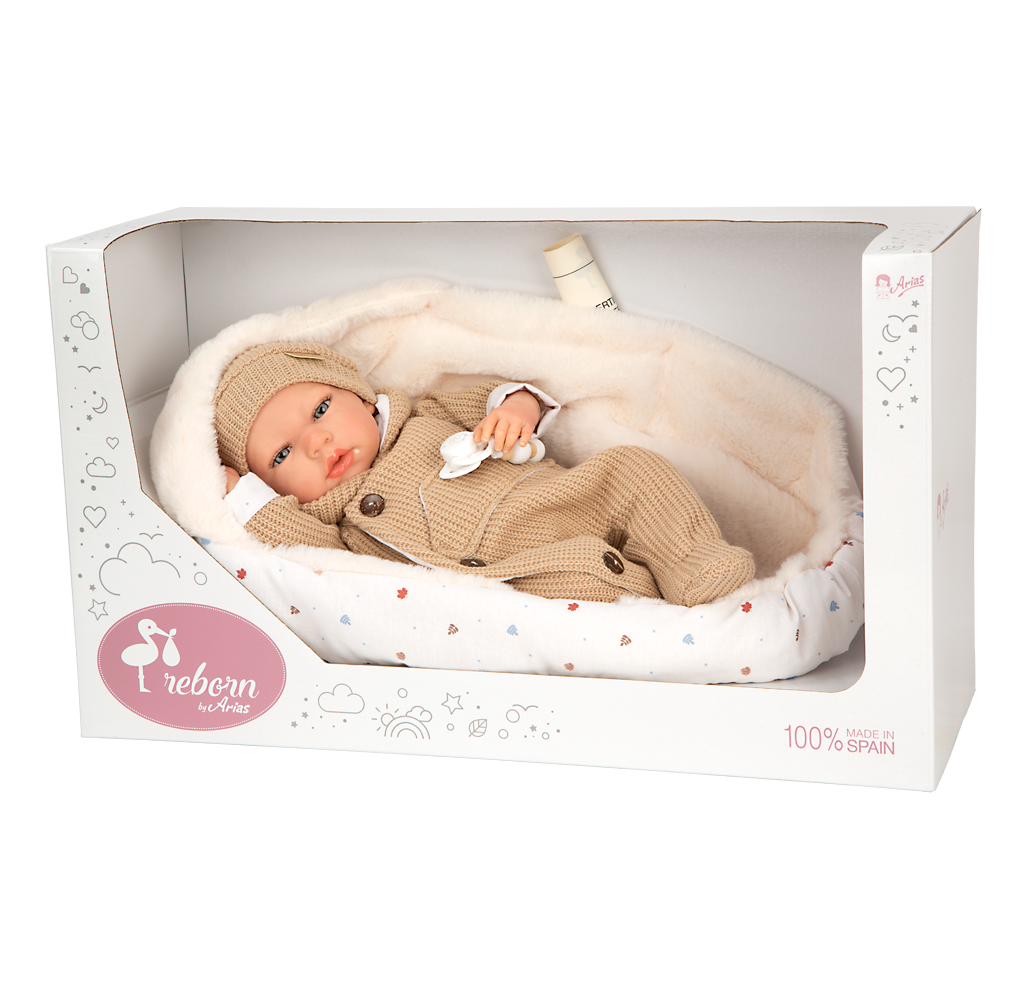 Muñeca Bebe Reborn Arias 40 cm - Olona Beige con Saco de Dormir - Arias 98182