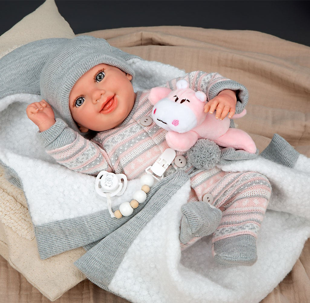 Muñeca Bebe Reborn 40 cm - Nadia Rosa con Mante y Peluche - Arias 98184